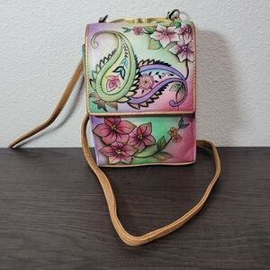 Anuschka Multi Pocket Floral And Paisley Handcrafted Crossbody